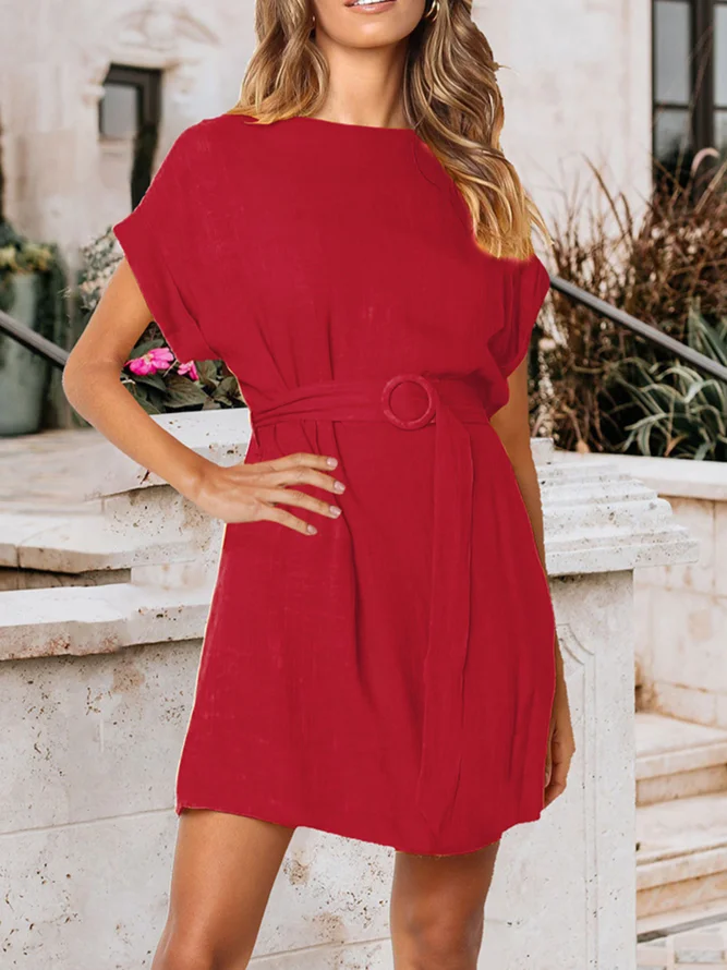 Solid Casual Short Sleeve Dresses noracora