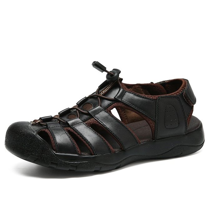 Men Anti-collision Toe Outdoor Slip Resistant Leather Hiking Sandals ...