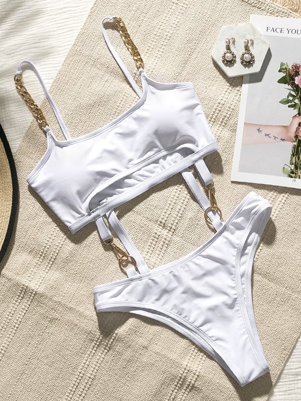 Sexy Swimsuit Hollow Out Bathing Suit Metal Chain Bikini ...