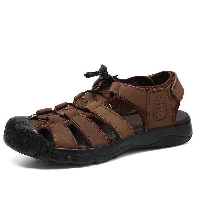 Men Anticollision Toe Outdoor Slip Resistant Leather Hiking Sandals