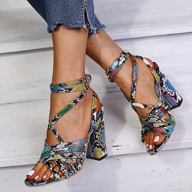 colorful snakeskin sandals