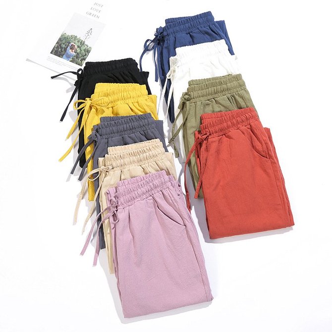 Loosen Casual Cotton Pants Solid Bottoms