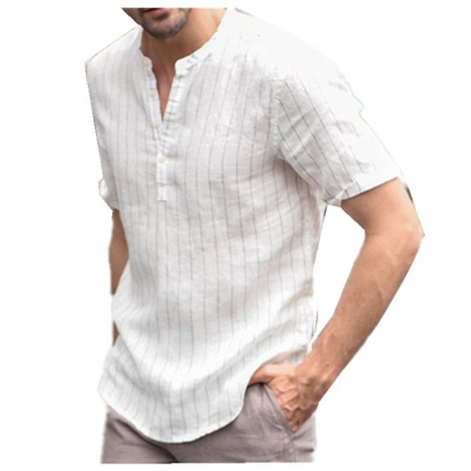 Casual V Neck Short Sleeve Striped Shirts