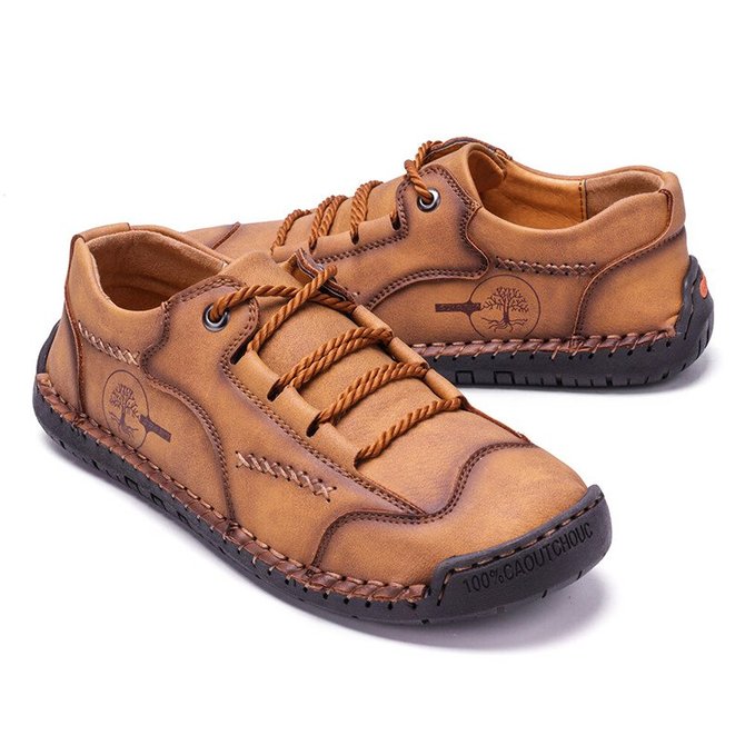 Men Hand Stitching Leather Non Slip Soft Sole Outdoor Casual Shoes ...