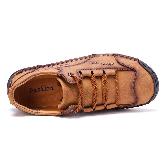 Men Hand Stitching Leather Non Slip Soft Sole Outdoor Casual Shoes