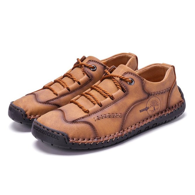Men Hand Stitching Leather Non Slip Soft Sole Outdoor Casual Shoes