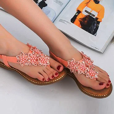 Flower Rhinestone Clip Toe Bohemia Sandals | noracora
