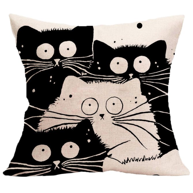 Canvas Backrest Cute Cat Pillow Cover noracora