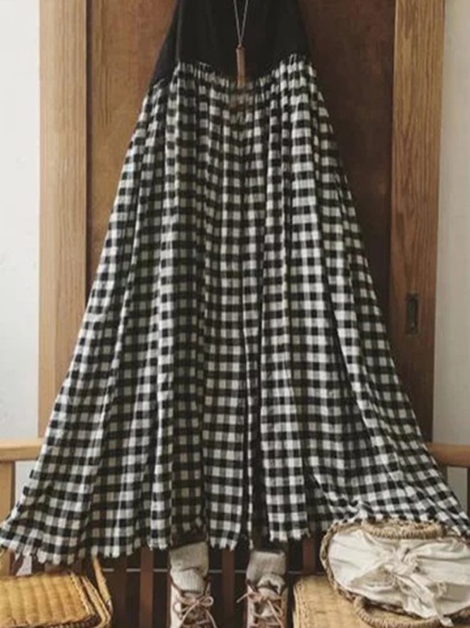 Sleeveless Vintage Plaid Plus Size Casual Weaving Dress