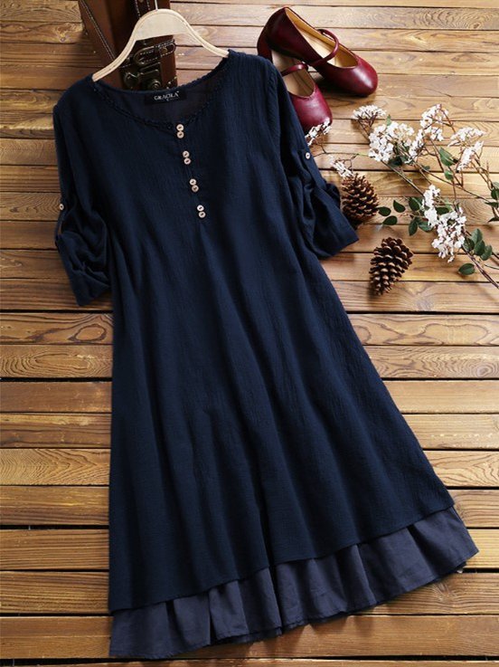 Sleeve Cotton Casual Buttoned...