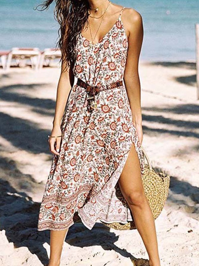 Red Sleeveless Printed Floral Weaving Dress