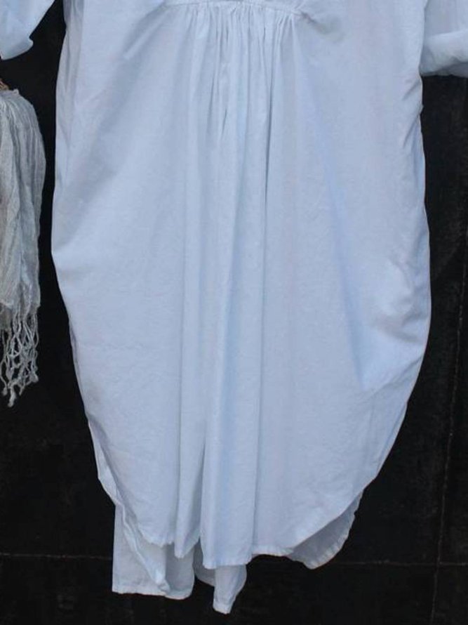 Long Sleeve Cotton-Blend Plain Weaving Dress