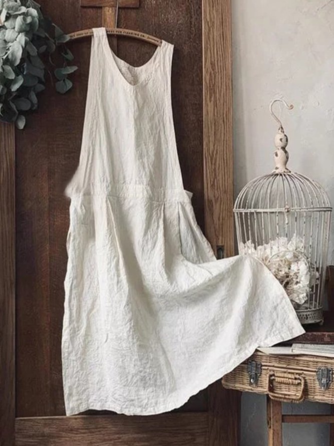 Vintage Plain Sleeveless Plus Size Casual Weaving Dress