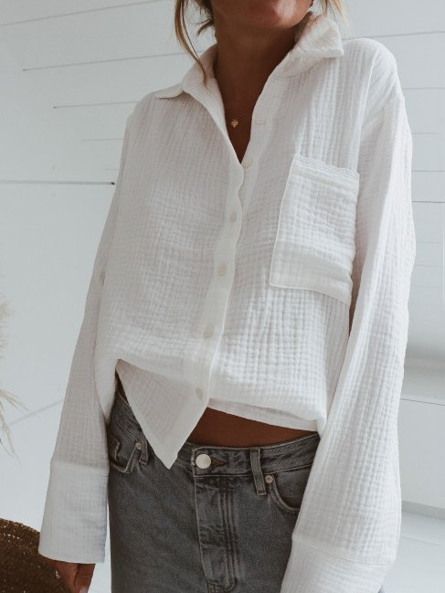 White Linen Holiday Blouse