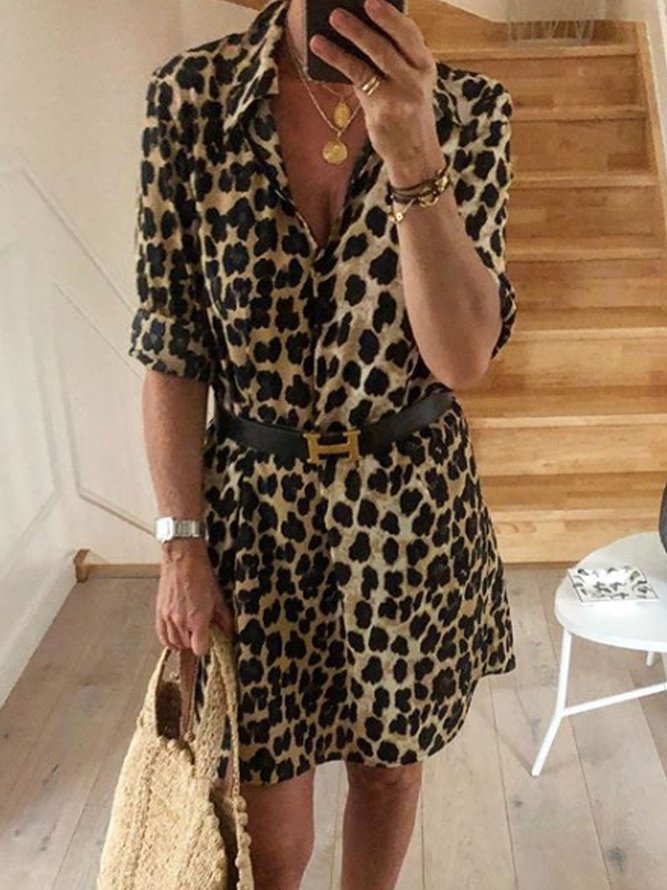 Leopard 3/4 Sleeve Casual Dre...
