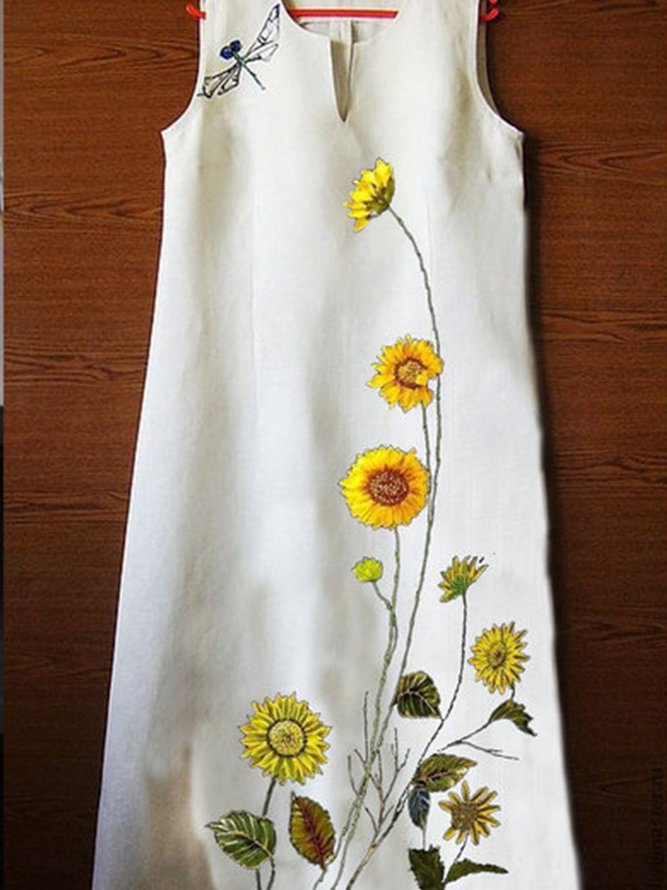 Plus Size Casual Cotton-Blend Crew Neck Weaving Dress
