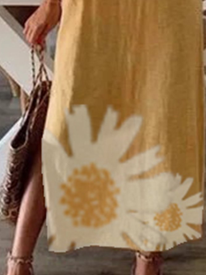 Women Summer Floral-Print Short Sleeve Casual Maxi Dress
