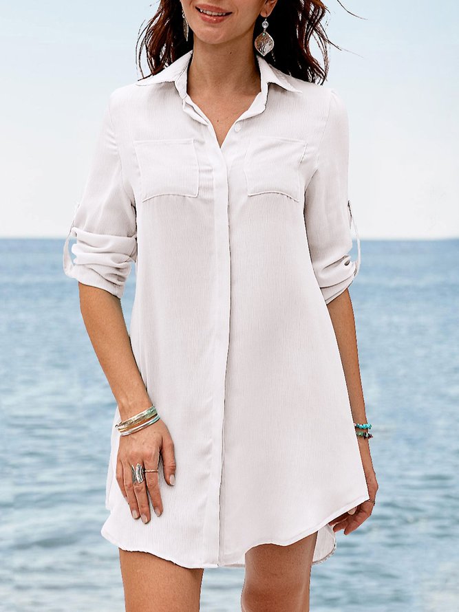 Women Shirt Collar Sexy Beach Dresses | Clothing | Pockets ...