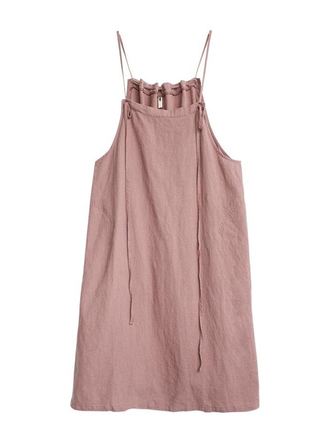 Pink Sleeveless Spaghetti Plain Knitting Dress