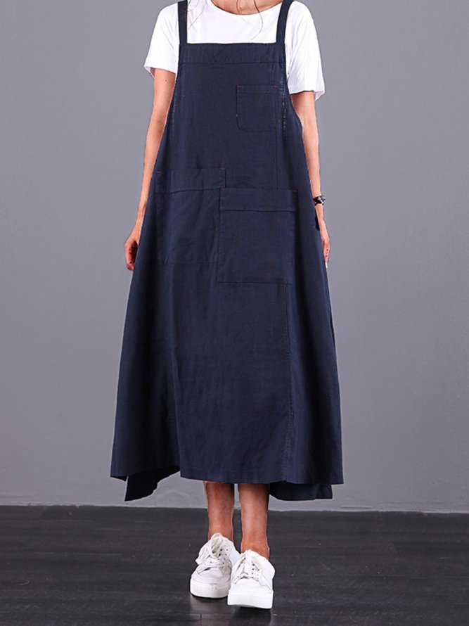Navy Blue Sleeveless Plain Weaving Dress