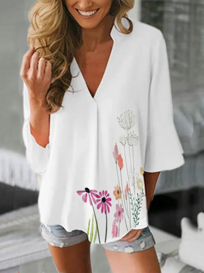 3/4 Sleeve Floral Shirts & To...