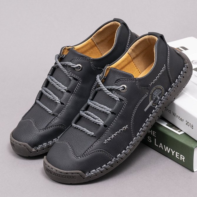 Men Hand Stitching Leather Non Slip Soft Sole Outdoor Casual Shoes