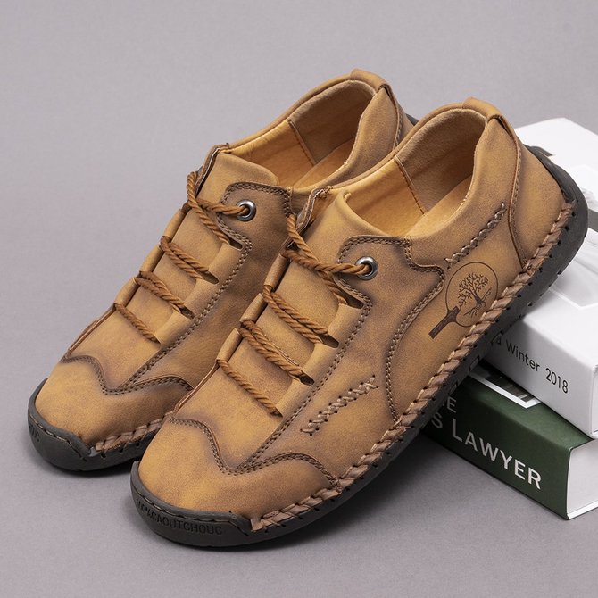 Men Hand Stitching Leather Non Slip Soft Sole Outdoor Casual Shoes ...