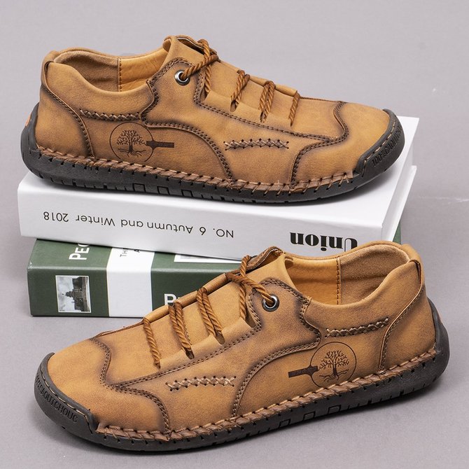 Men Hand Stitching Leather Non Slip Soft Sole Outdoor Casual Shoes