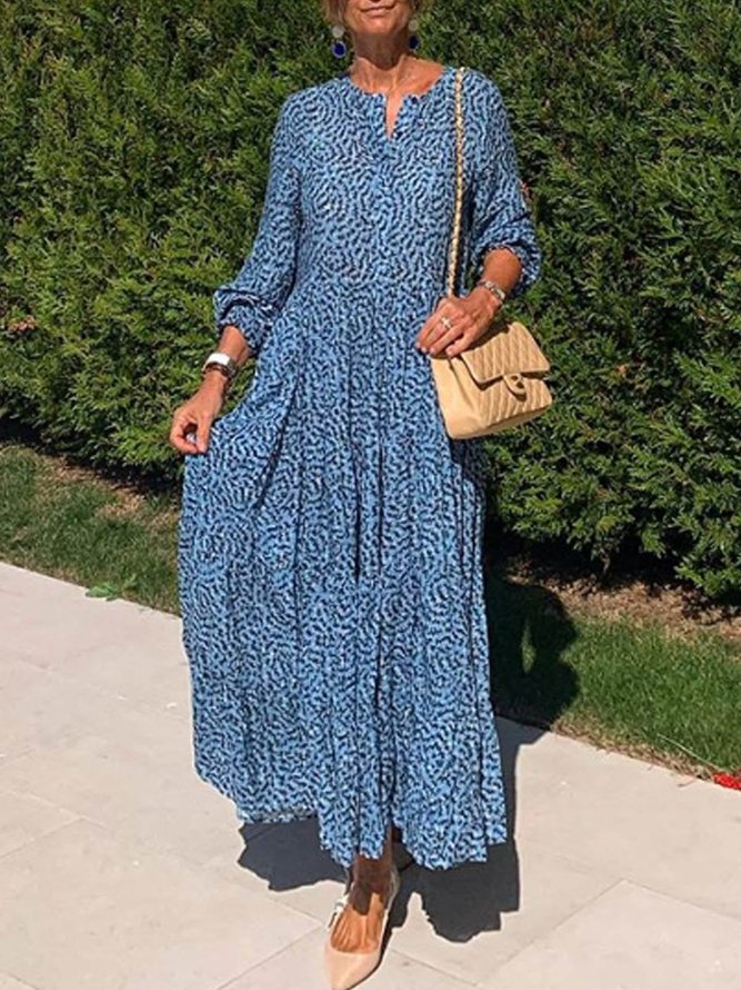 Blue Patchwork Printed Casual Weaving Dress