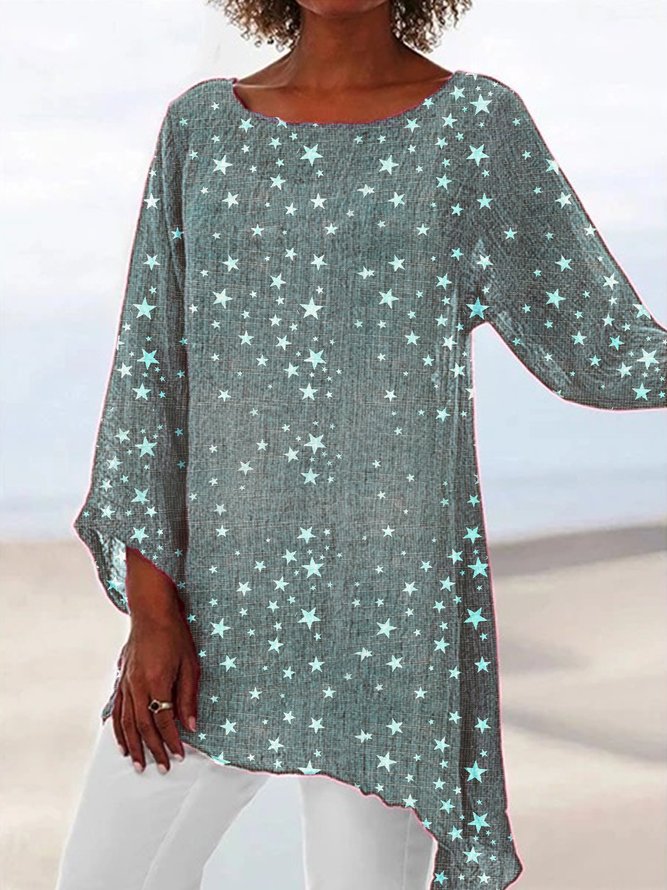 Casual Plus Size 3/4 Sleeve Star Printed Shirts Tops
