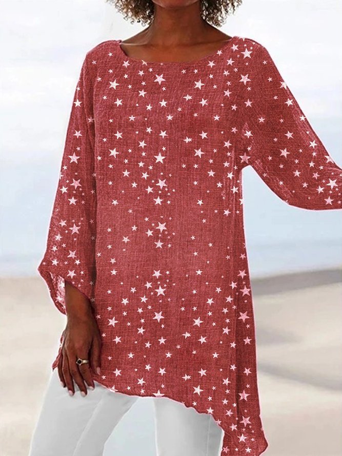 Casual Plus Size 3/4 Sleeve Star Printed Shirts Tops