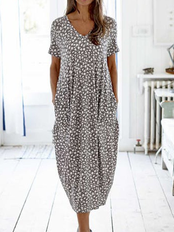Cotton Polka Dots Printed Short Sleeve Weaving Dress | noracora