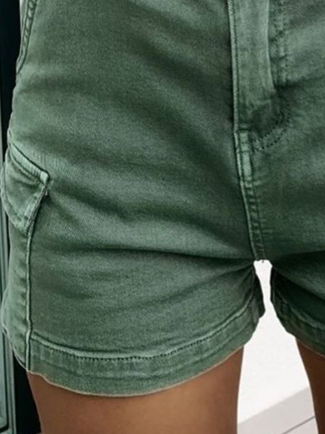 Green Fashion Pockets Casual Solid Shorts