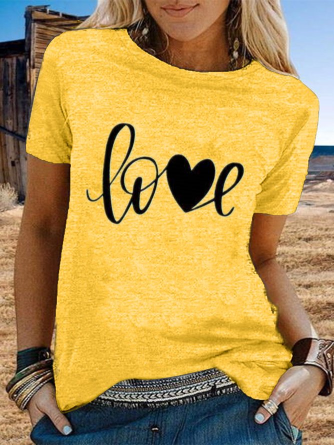 Vintage Short Sleeve Love Letter Printed Crew Neck Plus Size Casual Tops