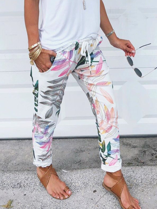 Plus size Leaves Printed Casual Pants noracora