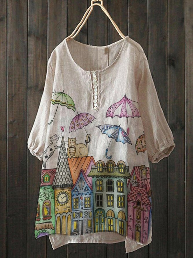 Khaki Sweet & Cute Cotton-Blend Shirts & Tops | noracora