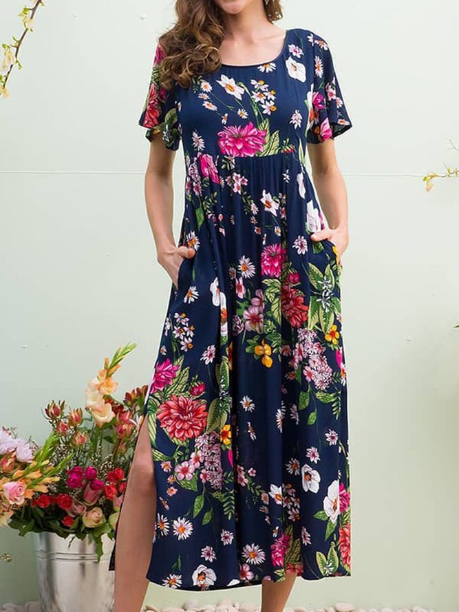 Floral Pockets Maxi Dress Summer Plus Size Dresses | noracora