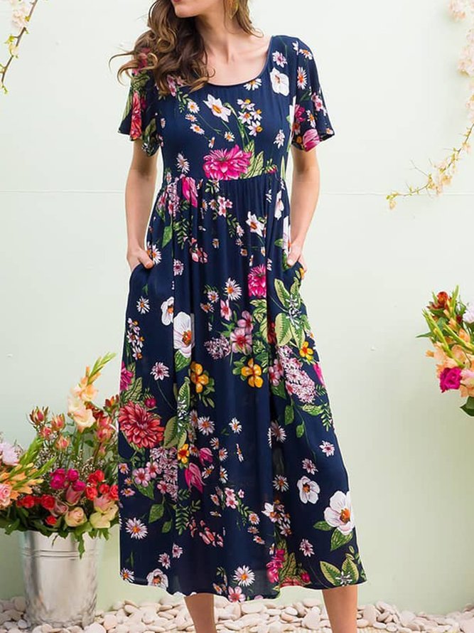 Floral Pockets Maxi Dress Summer Plus Size Weaving Dress | noracora