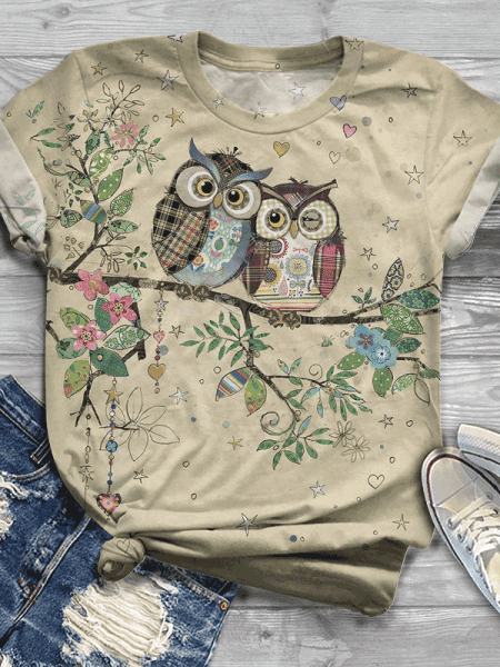 Printed Crew Neck Short Sleeve Casual T-shirt