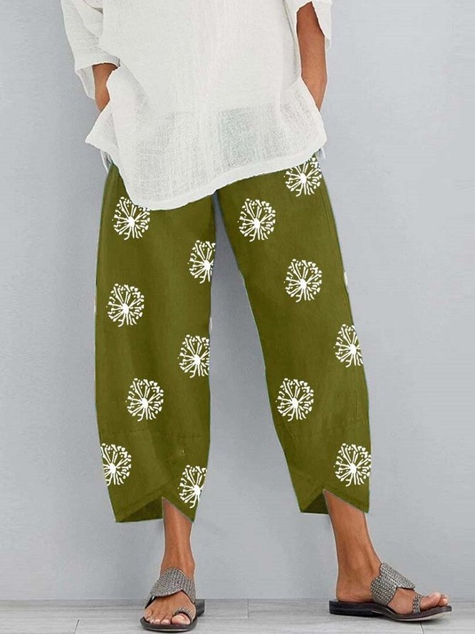 Printed Casual Cotton-Blend Pants
