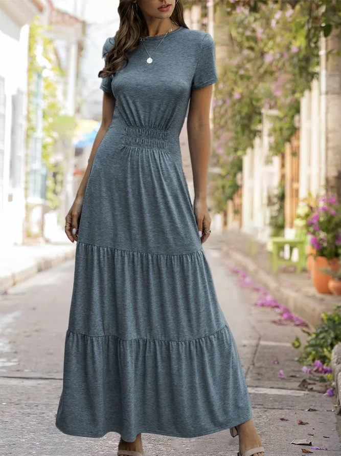 Short Sleeve Elegant Tiered Maxi Dress | noracora