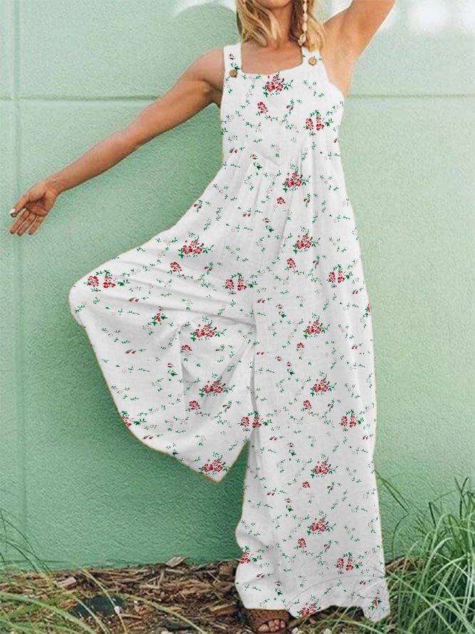 Vintage Casual Plus Size Floral Printed Jumpsuit Overalls Jumpsuit