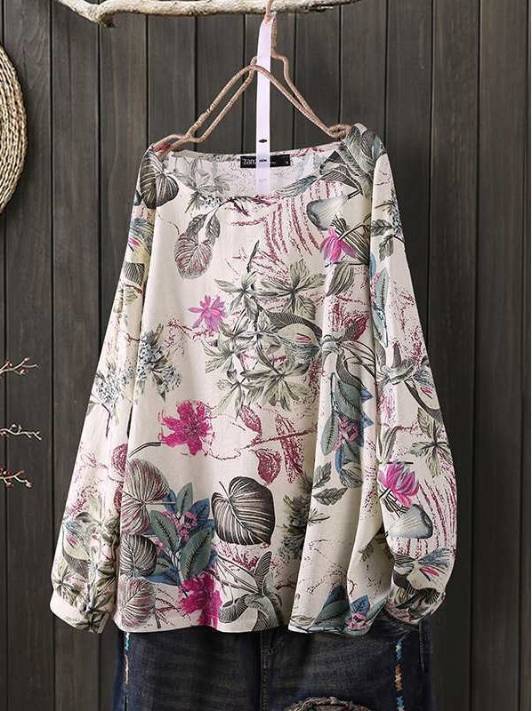 Cotton Long Sleeve Floral Tops