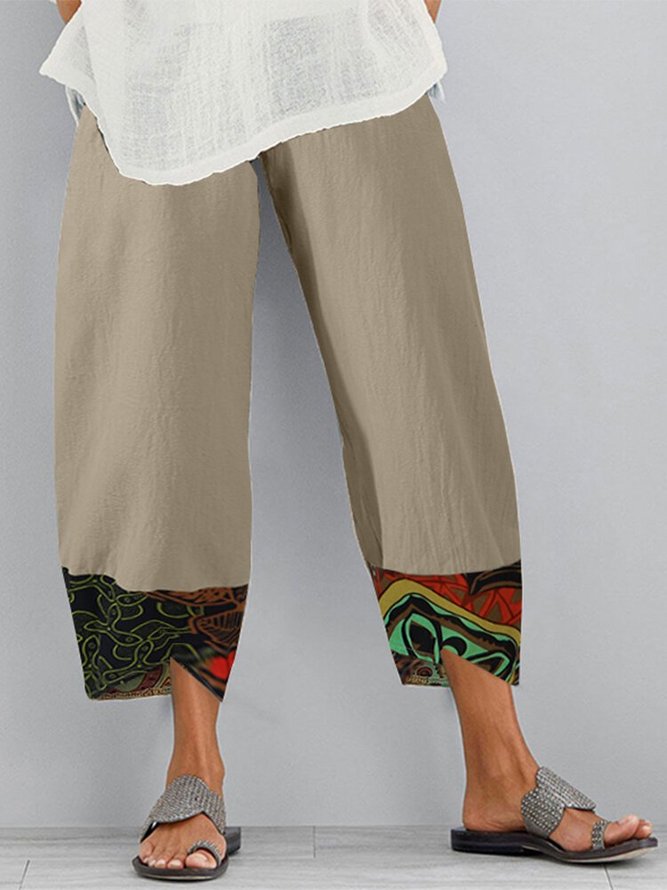 Cotton-Blend Printed Patchwork Pants | noracora