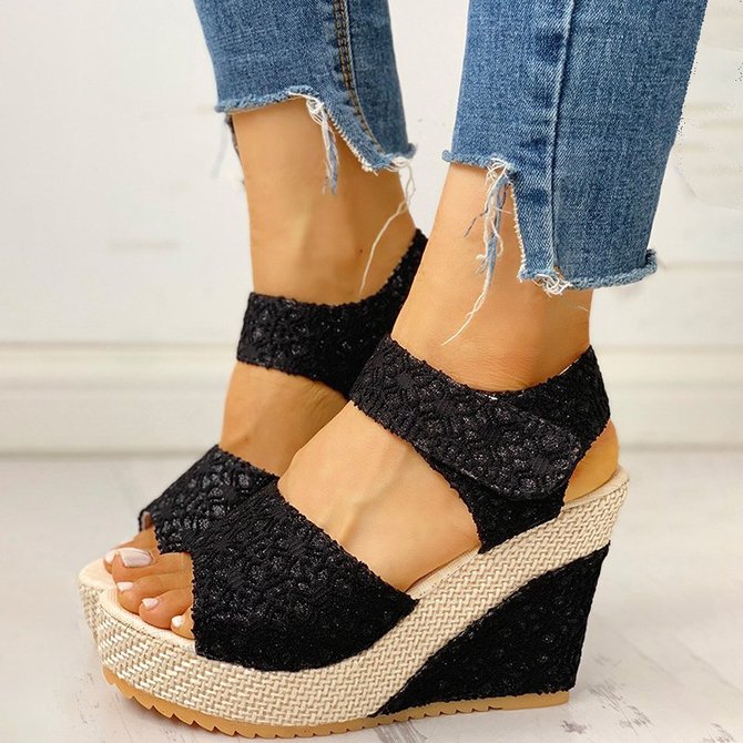 Pastoral Romantic Weave Wedge Sandals | Shoes | Noracora Sandals Wedges Magic Tape Open Toe 