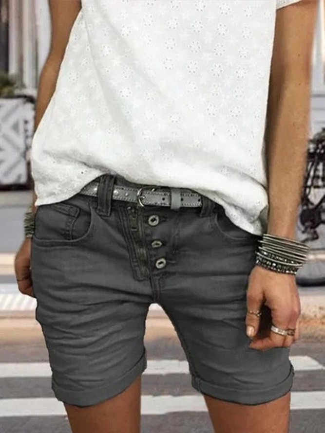 Button Down Zipper Plus Sizee Shorts Pants noracora