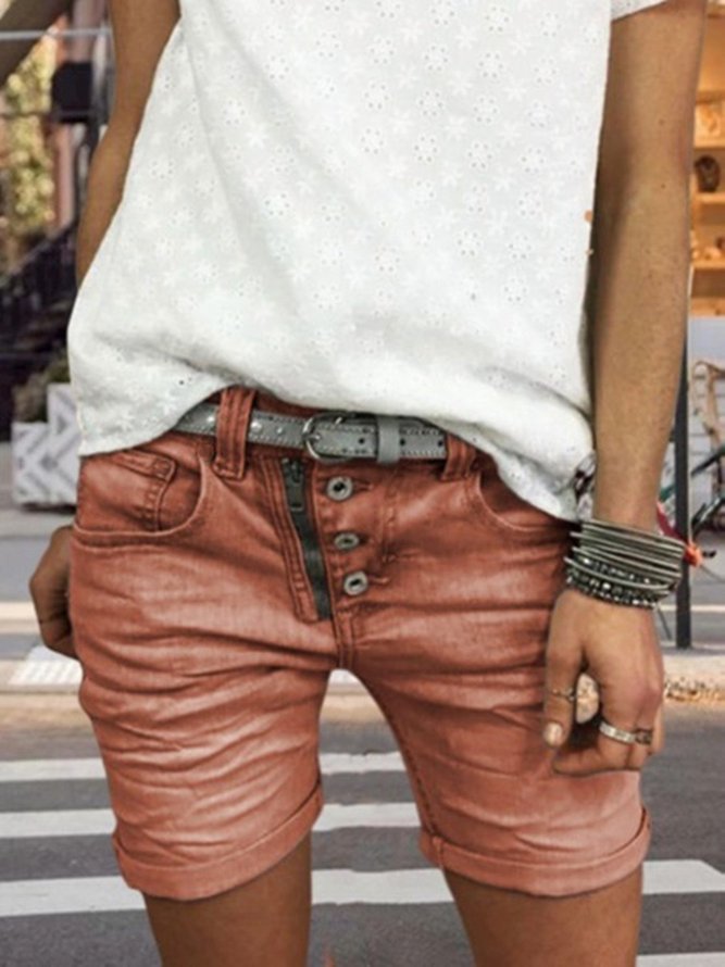 Button Down Zipper Plus Sizee Shorts Pants noracora