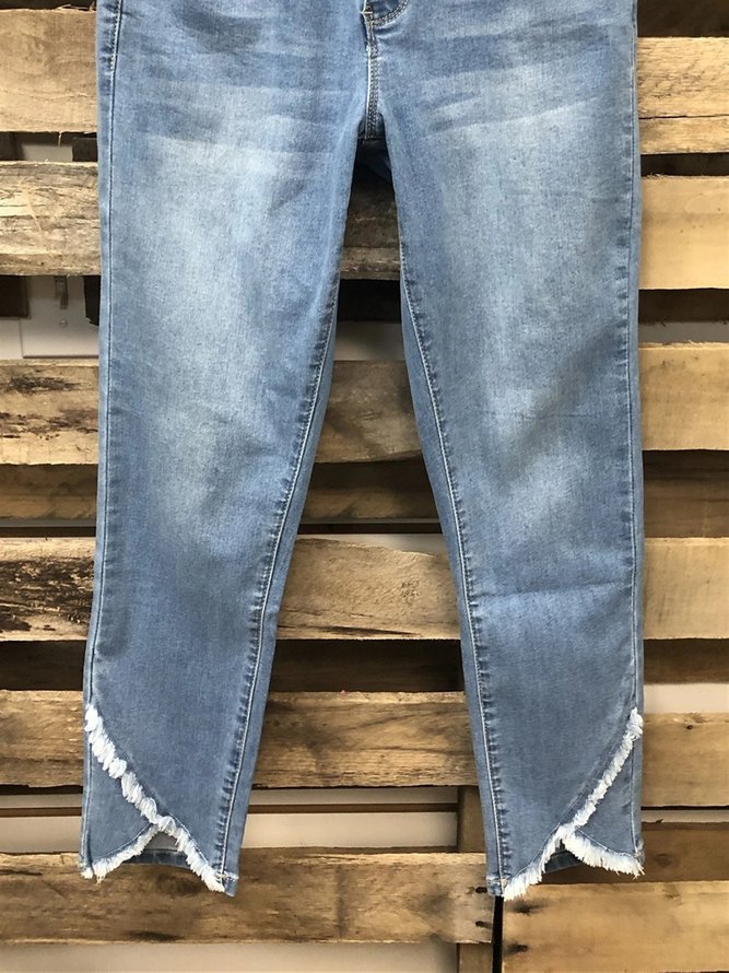 Solid Asymmetric Casual Denim Jeans
