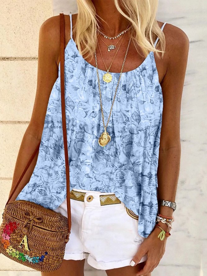 Cotton-Blend Casual Sleeveless Dip-Dyed Tops