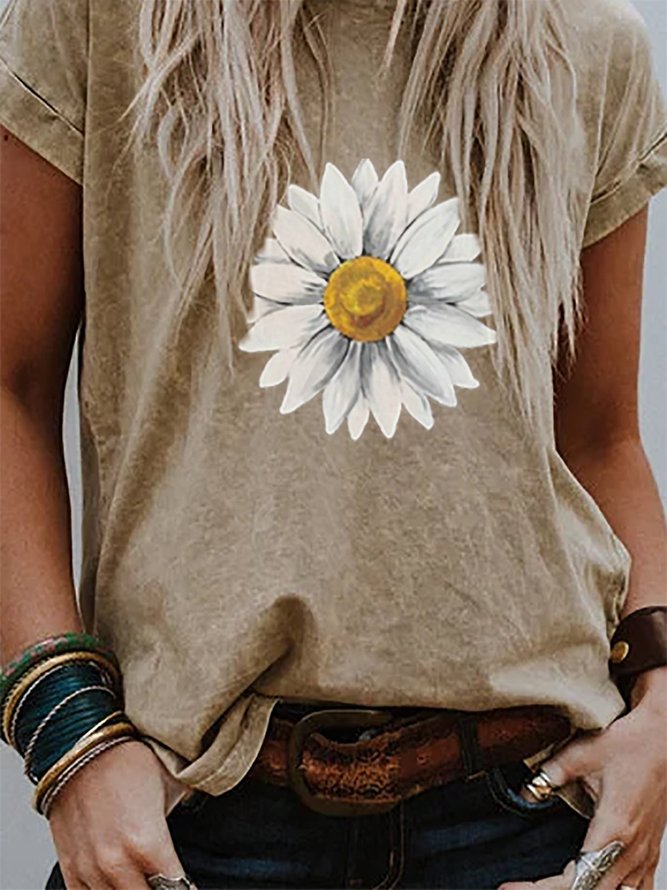 Crew Neck Short Sleeve Floral-Print Casual T-shirt